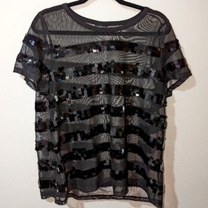 Torrid black mesh sequined striped shirt